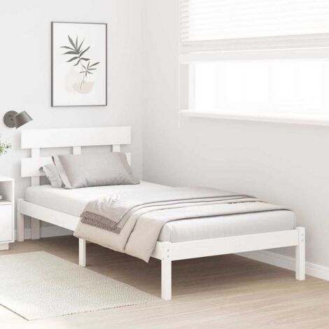 Single bed，Bed Frame with Headboard White 90 x 190 cm Solid Pine wood ...