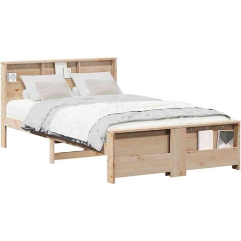 Double bed，Bed Frame with Headboard Brown 120 x 200 cm Solid pine wood ...