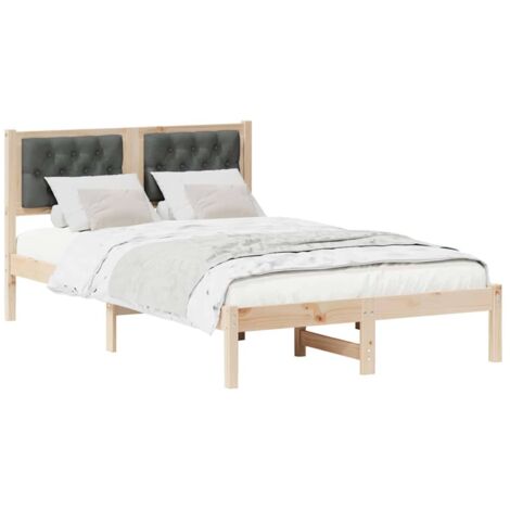 Double bed，Bed Frame with Headboard Dark Grey 120 x 190 cm Solid Pine ...
