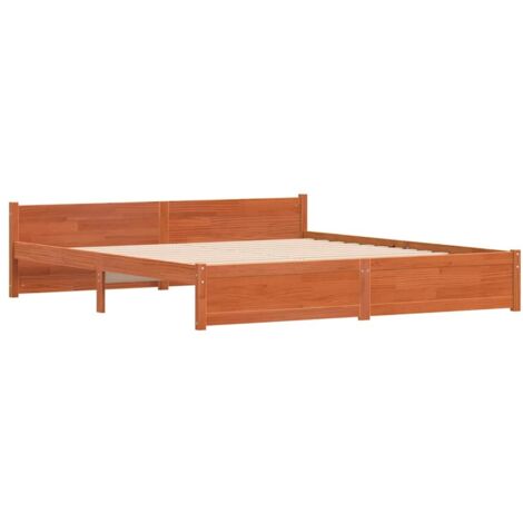 Double bed，Bed Frame with Headboard Wax brown 180 x 200 cm Solid pine ...
