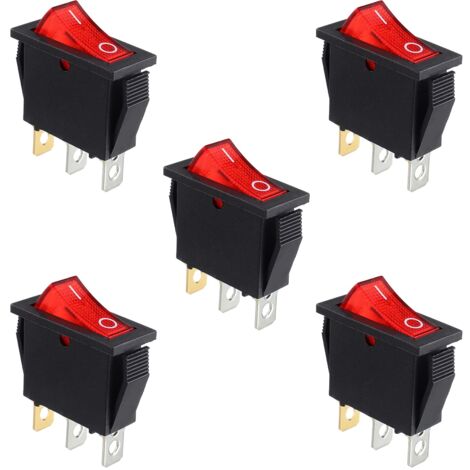 5Pcs Interrupteur à bascule lumineux rouge, ON/OFF 3 broches 3 positions Interrupteur à bascule pour bateau Snap AC 250V/15A 125V/20A KCD3-101