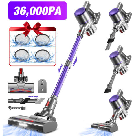 Akku Staubsauger 36000Pa 500W – Kabelloser Handstaubsauger mit 50min Laufzeit, 2 Saugstufen, 1,6L Staubbehälter für Teppiche & Hartböden, Authmic, Lila