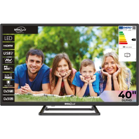 DIGIQUEST TV LED 40” DHLR, HD Ready, 12V  Certificato Tivùsat  Doppio tuner DVB-T2, DVB-S2  Mediaplayer, Funzione CEC, base centrale  Ideale per Camper e Barche [classe di efficienza energetica E]