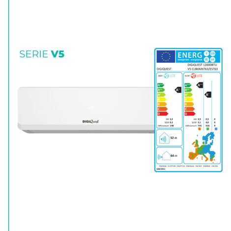 DIGIQUEST KIT CLIMA UNITA' INTERNA + UNITA' ESTERNA 12.000BTU INVERTER V5 classe energetica A++ per il raffreddamento e A+ per il riscaldamento (A+++ nella stagione più calda) (1/5)