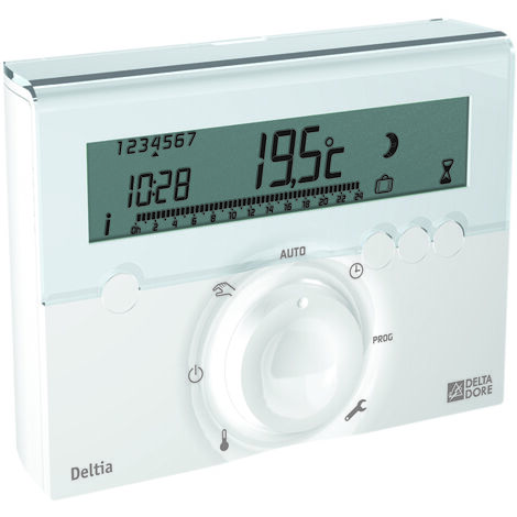 Thermostat programmable filaire Deltia 8.00 – Réglage au demi-degré – Programmation hebdomadaire – Compatible chaudière et radiateur électrique
