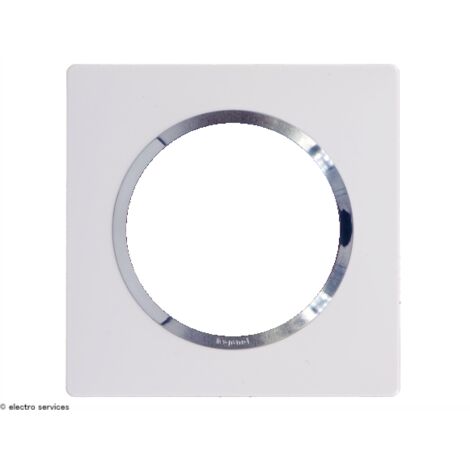 Legrand – Plaque carrée Dooxie 1 poste finition blanc avec bague chrome – Installation facile avec encoche latérale – Compatible gamme Dooxie