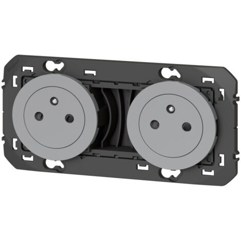 Legrand – Double prise avec terre Dooxie 16A – Précâblée en aluminium – Éclips de protection enfants – Installation rapide sans outil