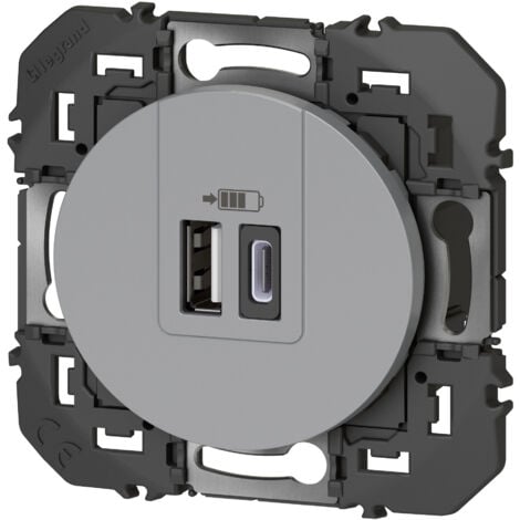 Legrand - Prise double USB Dooxie Type-A + Type-C 3A - Finition Alu
