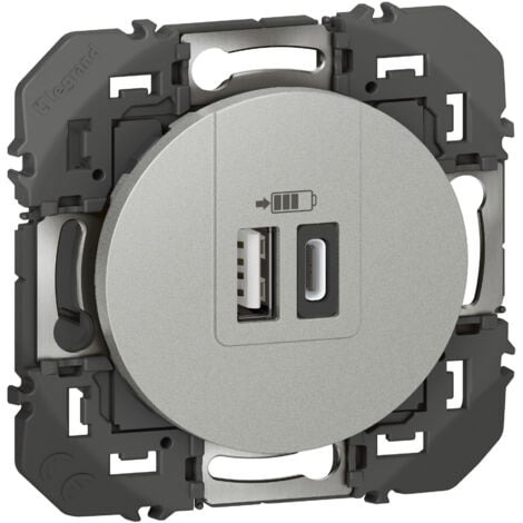 Legrand - Prise double USB Dooxie Type-A + Type-C 3A - Finition Alu