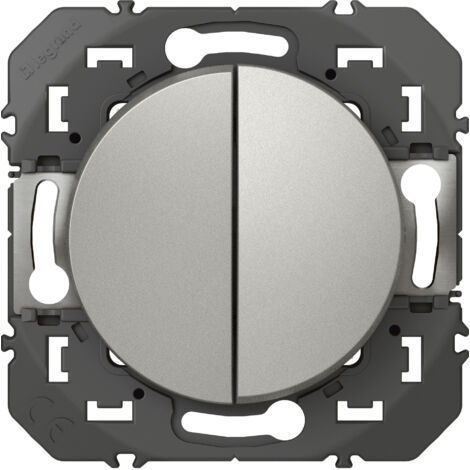 Legrand – Poussoir double Dooxie 6A 250V – Finition alu – Connexion rapide sans outil – Compatible plaques Dooxie