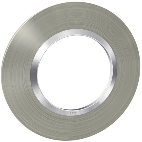 Legrand – Plaque de finition ronde 1 poste – Dooxie effet inox brossé – Compatible gamme Dooxie – Installation facile par clips