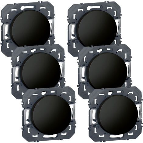 Legrand – Lot de 6 interrupteurs va-et-vient 10A – Noir – Fixation par vis et griffes – Installation rapide sans outil – Compatibilité avec plaques Dooxie