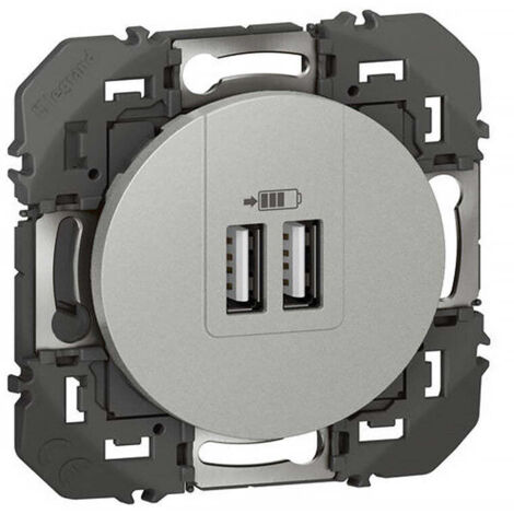 Legrand – Double prise USB encastrée aluminium – 2 ports 15W – Raccordement à vis – Résistance chocs IK02 – Pour usage intérieur