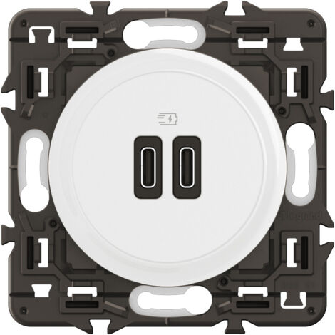 Legrand - Prise 2 USB Céliane 20W Power Delivery Type-C+C - Enjoliveur Blanc et support