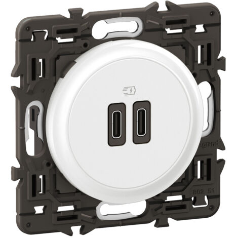 Legrand - Prise 2 USB Céliane 20W Power Delivery Type-C+C - Enjoliveur Blanc et support