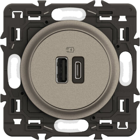 Legrand – Prise double USB Céliane 15W Type-A + Type-C – Enjoliveur Titanium – Installation simple à vis – Charge rapide pour appareils compatibles (1/2)