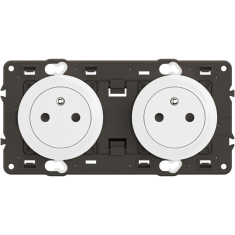 Legrand – Double prise 2P+T Surface Céliane précâblée – Enjoliveurs blanc – Connexion rapide sans outil – Éclips de protection enfants