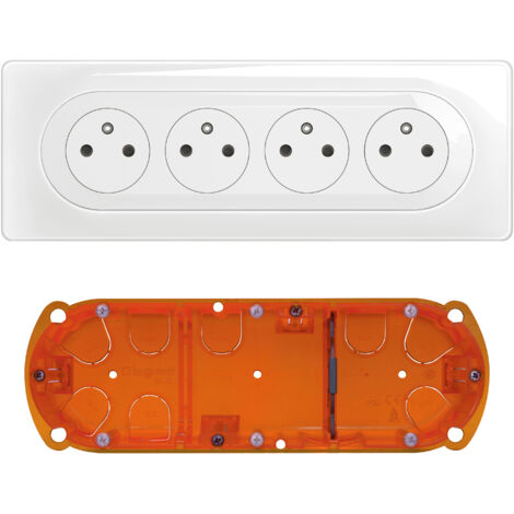 Legrand – Kit 4x2P+T surface compacte précâblée – 4 prises avec terre – Boîte d'encastrement 3 postes – Connexion rapide sans outil
