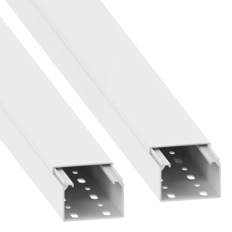 GGK – Lot de 2 goulottes électriques préperforées blanche 40 x 60 mm – Longueur 2,50 m – Pose par vis sans perçage – Finition glossy facile à nettoyer