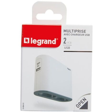 Legrand – Multiprise USB compacte 2 prises 2760W – Ports USB A et C jusqu'à 15W – Design affleurant pour espaces réduits (1/7)