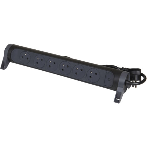 Legrand - Rallonge multiprise avec bloc rotatif de 6 prises 2P+T Surface , interrupteur et cordon longueur 1,5m - Noir/Gris foncé (1/5)