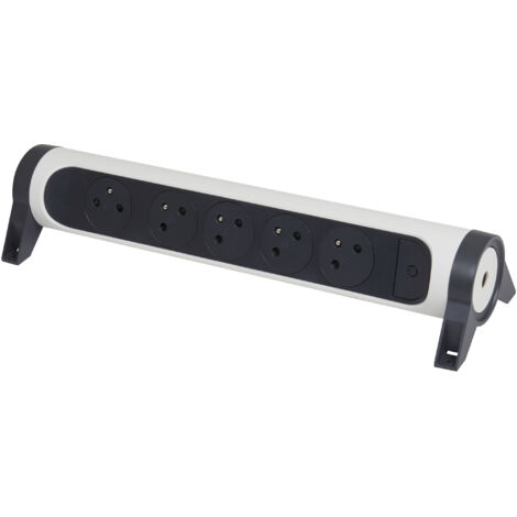 Legrand - Multiprise avec bloc rotatif de 5 prises 2P+T Surface 16A 230V et interrupteur à câbler - Blanc/Gris foncé (1/5)
