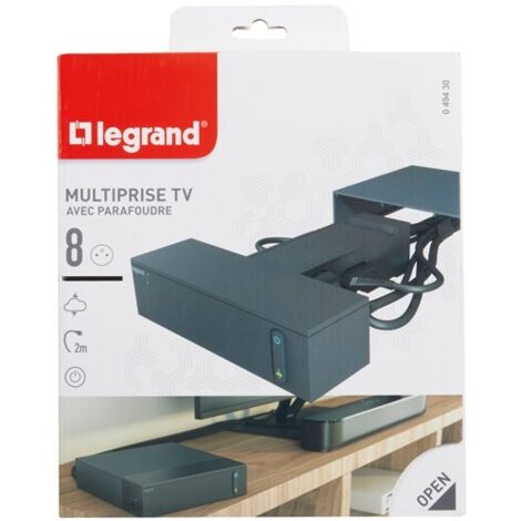 Legrand – Rallonge multiprise 8 prises 16A – Cordon 2m avec interrupteur ON/OFF et parafoudre – Pour espace TV et gestion câbles