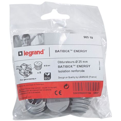 Legrand – Lot de 8 obturateurs Ø25mm pour boîte à encastrer Ecobatibox – Étanchéité à l’air – Réduction des pertes énergétiques – Conformes RT 2012