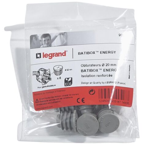 Legrand – Obturateur de gaines Batibox Energy 20mm – Lot de 8 – Installation facile par clippage – Compatible maisons basse consommation