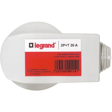 Legrand – Fiche électrique mâle coudée 20A 380V – Connexion sécurisée – Plastique durable – Pour câbles jusqu'à 4mm² – Sortie latérale compacte