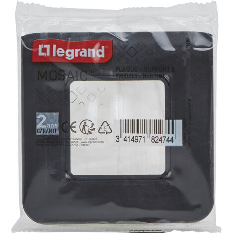 Legrand – Plaque Mosaic support à vis pour 2 modules – Noir mat – Compatible mécanismes Mosaic – Installation rapide sur boîte à encastrer