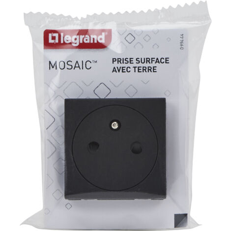 Legrand – Prise de courant 2P+T 16A – Noir mat – Indice de protection IP41 – Socle rétractable pour installation sécurisée – Compatible gamme Mosaic