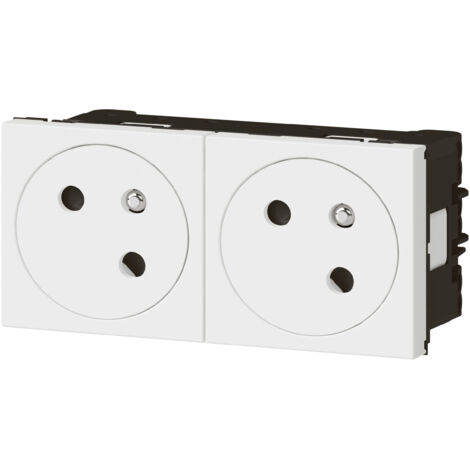 Legrand – Double prise de courant précâblée 2P+T 16A – Installation rapide avec raccordement latéral – Compatible gamme Mosaic – Blanc brillant