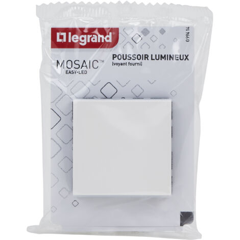 Legrand – Poussoir lumineux Mosaic 2 modules blanc – Connexion sans outil – Compatible boîtes 40mm – Installation rapide et compacte (1/6)
