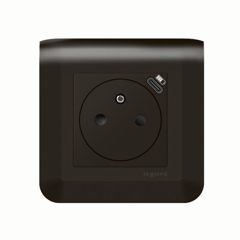 Legrand – Prise de courant avec chargeur Type-C 2 modules – Surface Mosaic noir mat – Installation en boîte 40mm – Pour alimentation double appareil (1/5)
