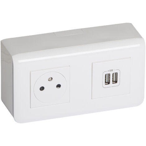Legrand – Prise de courant avec chargeur USB 2 ports – Installation boîte à 2 postes – Socle rétractable pour confort d’utilisation – Blanc (1/2)