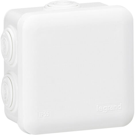 Legrand – Boîte de dérivation carrée 80x80x45 mm – Indice de protection IP55 – Résistance aux chocs IK07 – 7 entrées – Fermeture par enclipsage – Blanc