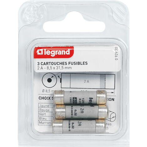 Legrand - Cartouches fusibles pour porte-fusibles - Avec témoin - 8,5x31,5mm - 2A (1/3)
