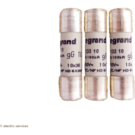 Legrand – Cartouches fusibles standard 10 A 8,5x23 mm – Lot de 3 – Pouvoir de coupure 6000 A – Pour installations électriques domestiques