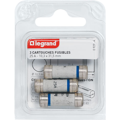 Legrand - Cartouches fusibles pour porte-fusibles - Sans témoin - 10,3x31,5mm - 25A (1/3)