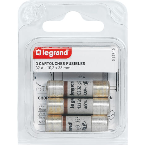 Legrand - Cartouches fusibles pour porte-fusibles - Sans témoin - 10,3x38mm - 32A