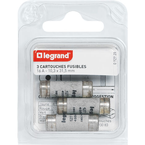 Legrand - Cartouches fusibles pour porte-fusibles - Avec témoin - 10,3x31,5mm - 16A