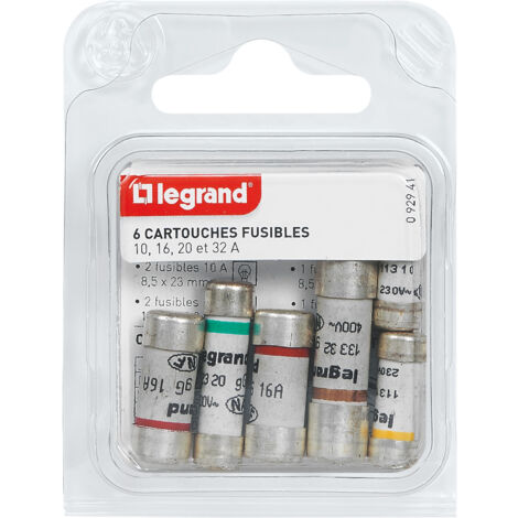 Legrand – Fusible cylindrique sans voyant – Lot de 6 cartouches 10A/16A/20A/32A – Tension 500V AC/DC – Conforme norme NF C 15-100