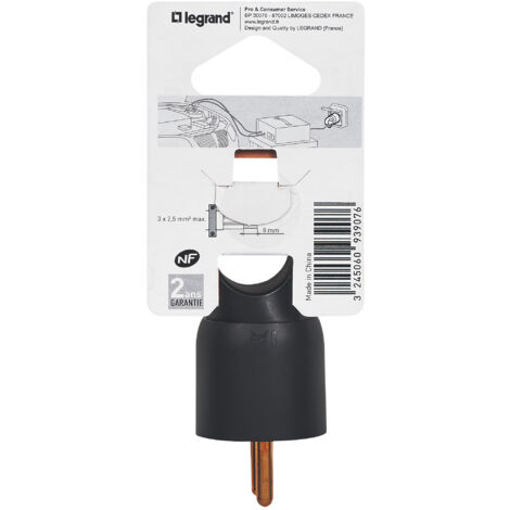 Legrand - Fiche mâle avec terre plastique Annela avec anneau - Noir (1/4)