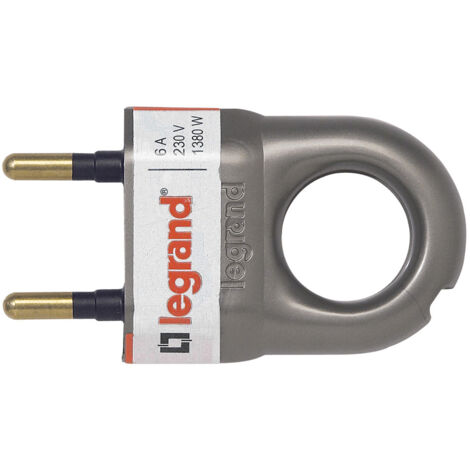 Legrand – Fiche électrique 2 pôles 6A avec anneau d'extraction – Compatible câbles 2 x 0,75 mm² – Finition alu pour connexion sécurisée (1/6)