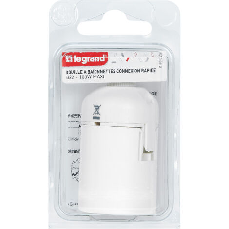 Legrand – Douille pour ampoule B22 – Connexion rapide – Isolant plastique blanc – Puissance 100W – Diamètre 22mm (1/3)