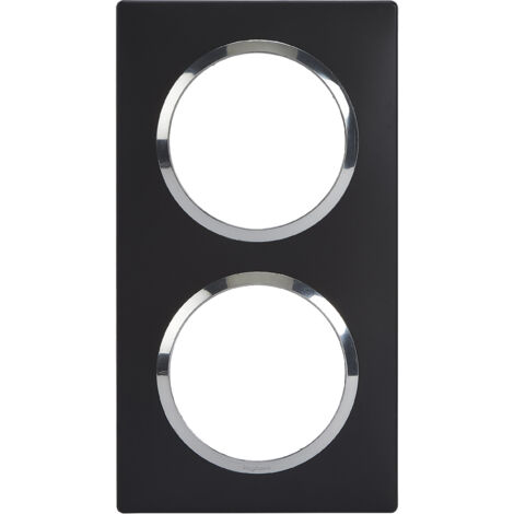 Legrand – Plaque carrée Dooxie 2 postes finition noir velours – Bague chromée – Installation verticale/horizontale – Système de rattrapage (1/3)
