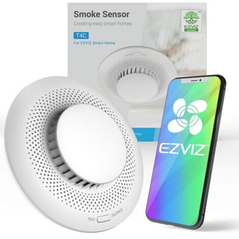 Détecteur de fumée connecté T4C – Détection 360° – Sirène 85dB – Installation auto-collante – Application EZVIZ pour alertes (1/7)
