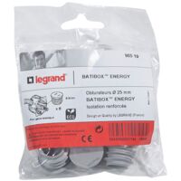 Legrand – Lot de 8 obturateurs pour boîte à encastrer Ecobatibox Ø25mm – Étanchéité air – Limite flux d'air indésirable jusqu'à 90% – Matériau souple et résistant