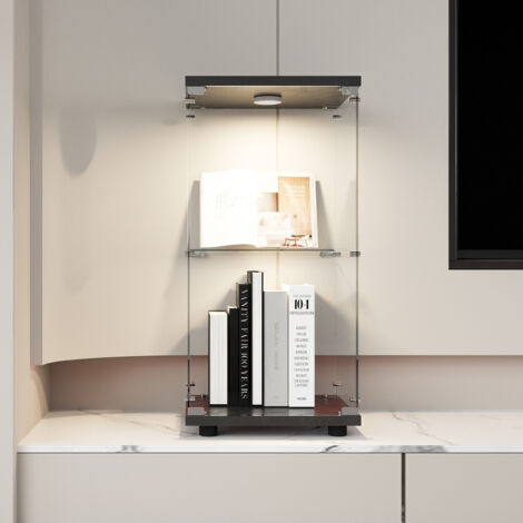 Vetrina 40,3 x 36,5 x 86,2 cm,vetrina soggiorno,Vetrina espositiva,vetrine led,con due divisori in vetro, due ante, vetro temperato,nero